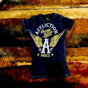 Small black Affliction short sleeve shirt with jeweled skull